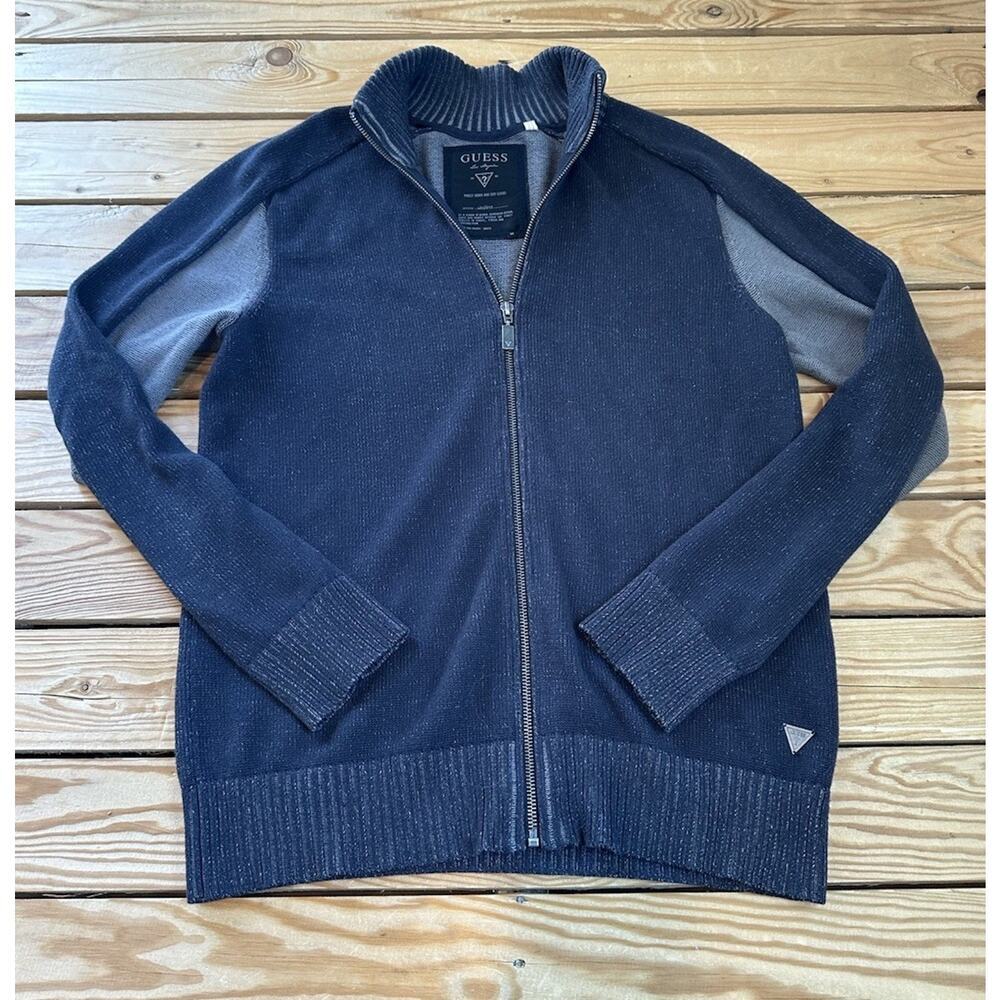 Guess Full Zip Cardigan Sweater Size Medium Men’s Navy